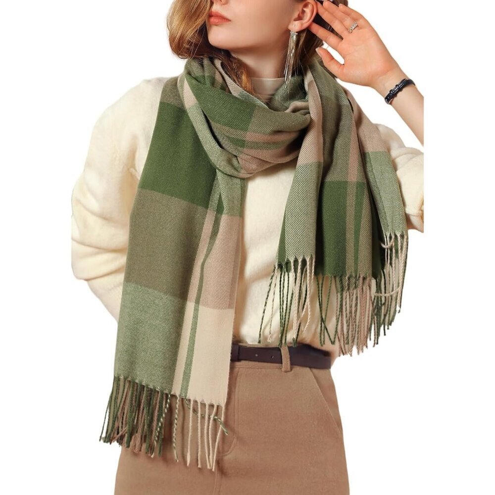 Women's Green Fashion Scarves Long Cashmere Like Shawl Winter Warm Knit